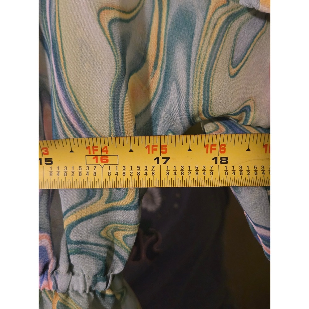 Dizzire Marble Swirl Kimono Tie Waist High Low Ruffle Cover Up Green Blue Medium - Picture 5 of 6